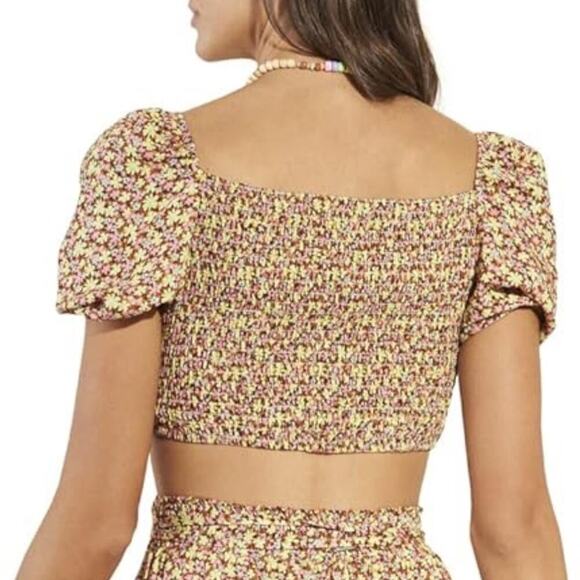 Maaji Radiant Meadow Riley Crop Top Floral Multicolor Yellow Pink Tan NWT Size M - Picture 2 of 10